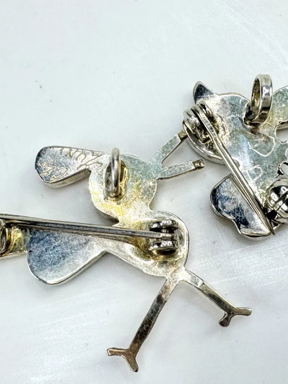 Vintage signed sterling inlay bird & hummingbird brooch pendant necklace JR1915